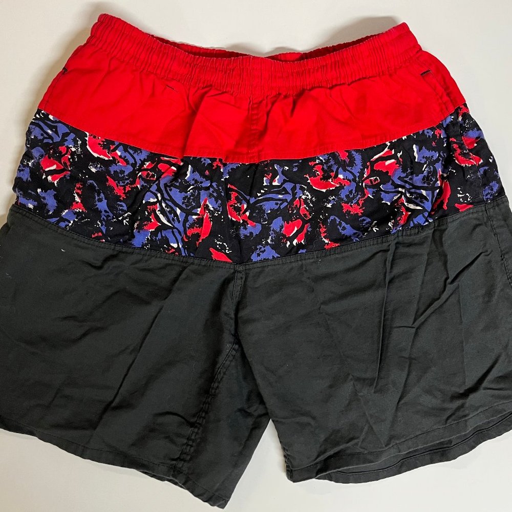 Vintage Men's ISLANDER Swimsuit Trunks Sz Med Tutone Y2K Abstract Shorts